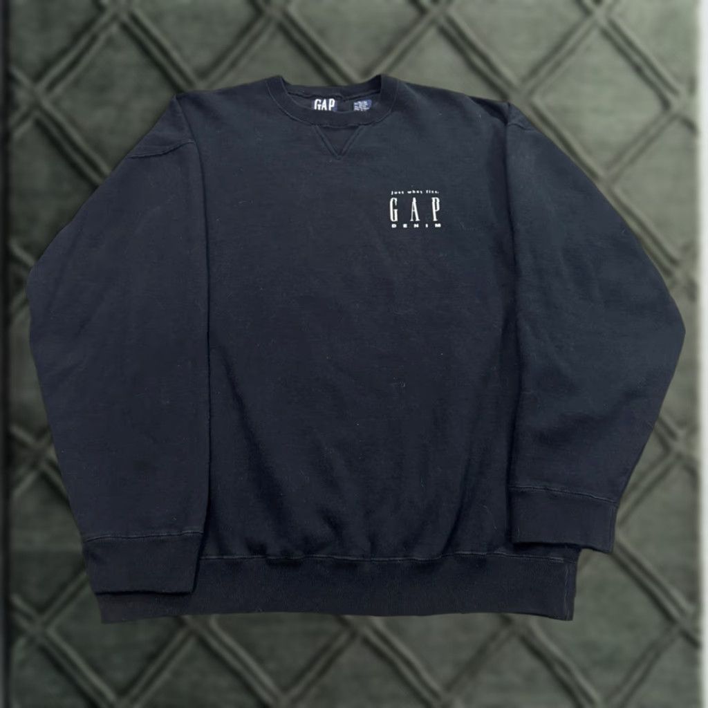 VINTAGE GAP Denim Clothing Company Promo AD Crewneck Sweatshirt Black XL Men's 90s Pullover Sweatshirt