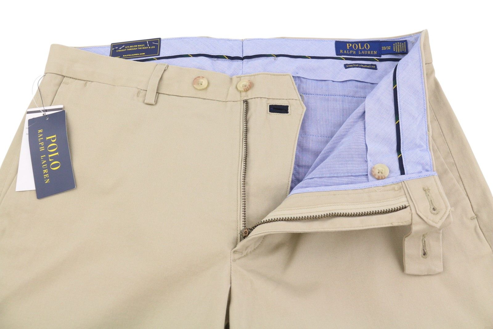 Ralph Lauren W33/L32 Beige Chino Stretch Straight Fit Zip Trousers 87041 Size US 33 - 4 Thumbnail
