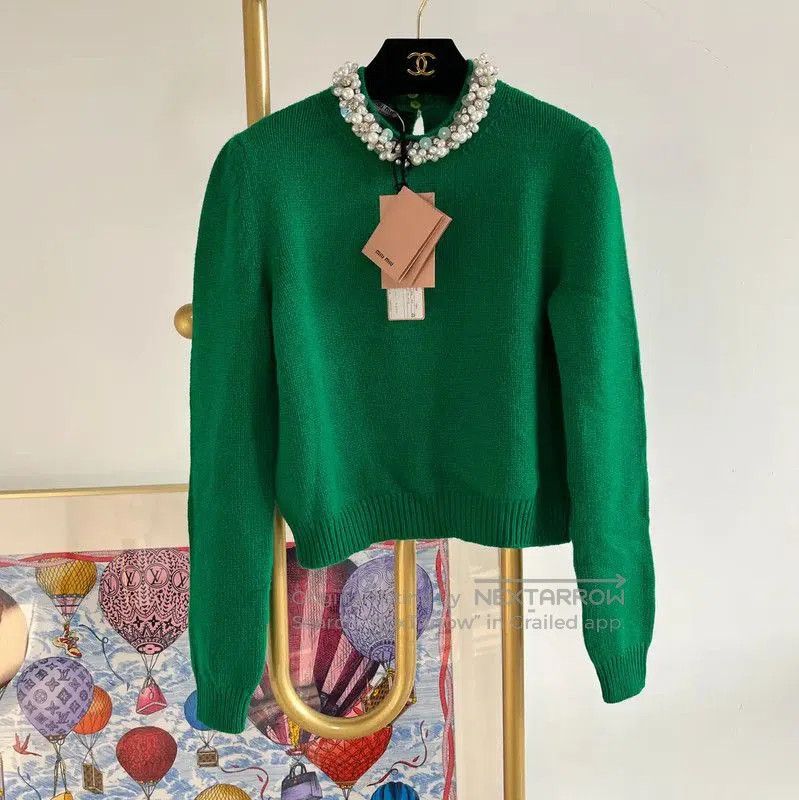Miu Miu Miu Miu Green Cashmere Long Sleeve Sweater . Size L / US 10 / IT 46 - 1 Thumbnail