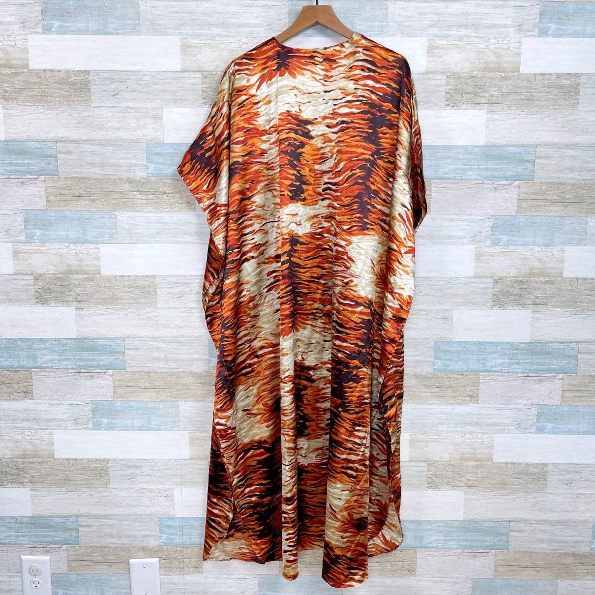 Other ASHRO Animal Print Kimono Maxi Dress Brown Orange Free Size Size ONE SIZE - 4 Thumbnail
