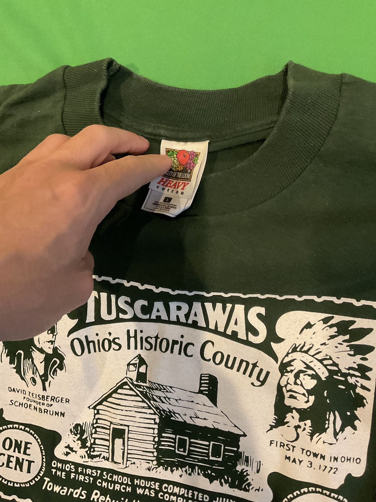 Vintage 1988 Tuscarawas Ohio green cotton t-shirt Size US L / EU 52-54 / 3 - 2 Thumbnail