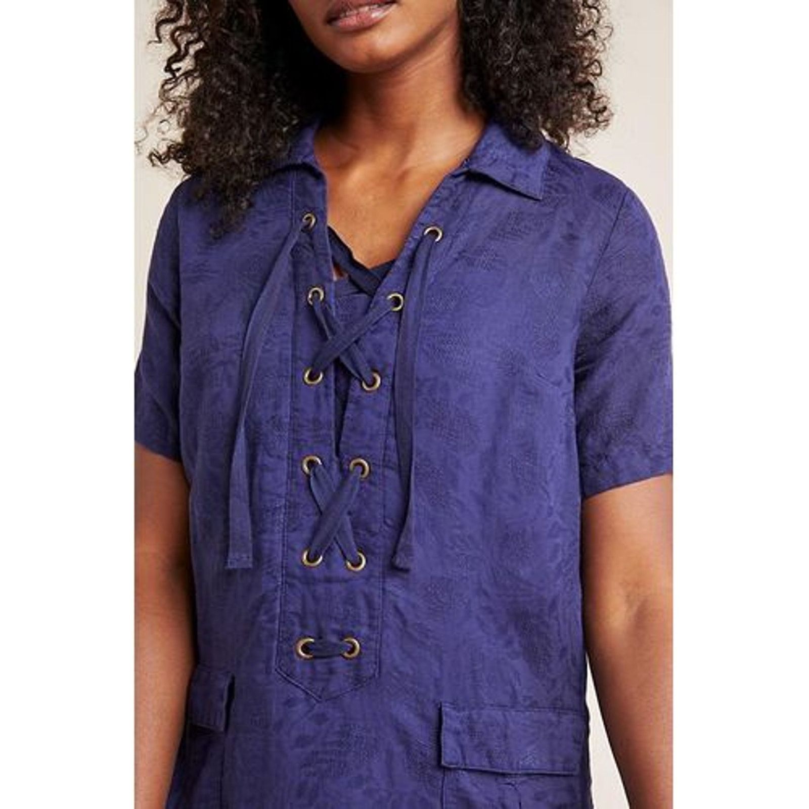 Anthropologie Anthropologie Finley Lace-Up Shirtdress $140 SIZE 2 Navy Size XS / US 0-2 / IT 36-38 - 2 Thumbnail