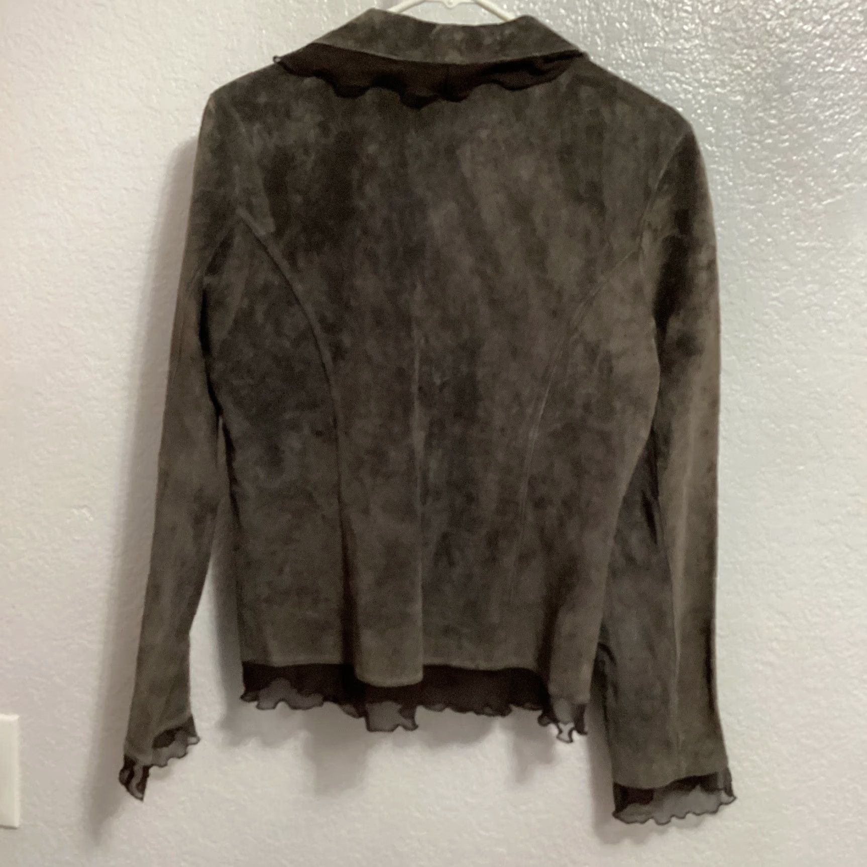 Vintage Monterra Jacket Women S Brown Pig Suede Leather Ruffles Lightweight Western Size S / US 4 / IT 40 - 2 Thumbnail