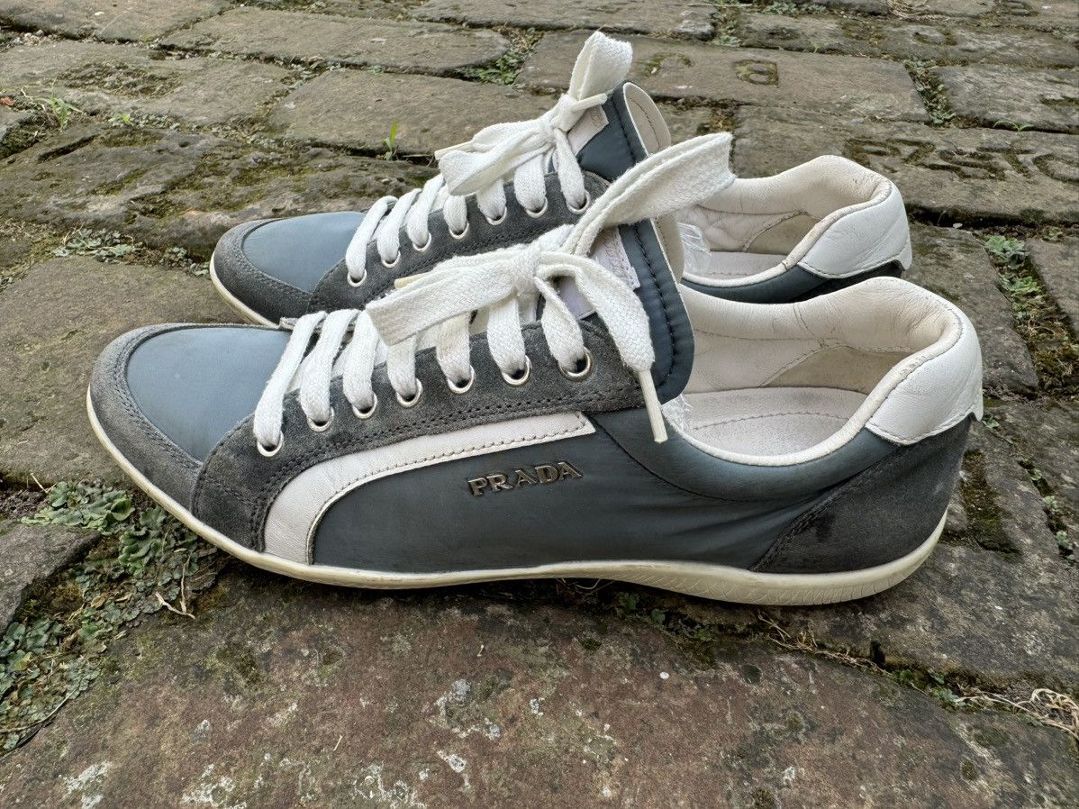 Prada Navy Blue Re-Nylon And Suede Collapse Sneakers | Grailed