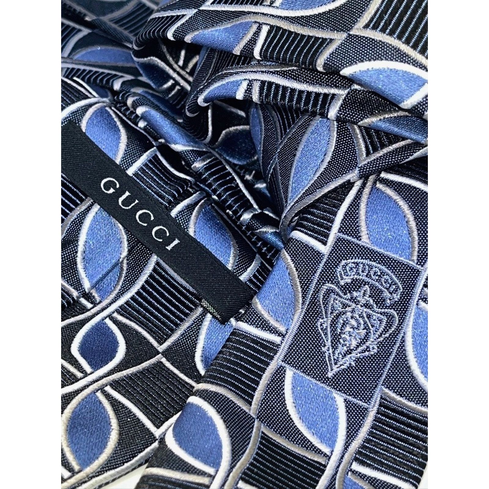 Gucci Gucci Geometric Silk Tie Blue Black Gray 100% Silk Italy Size ONE SIZE - 10 Thumbnail
