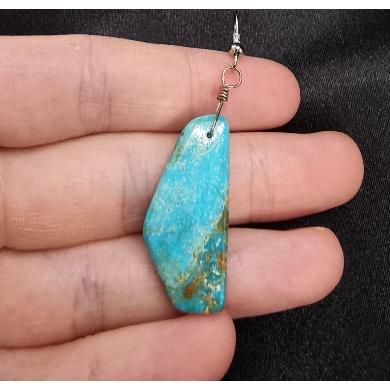 Vintage Real Turquoise 925 Sterling Silver Dangle Earrings Size ONE SIZE - 4 Thumbnail