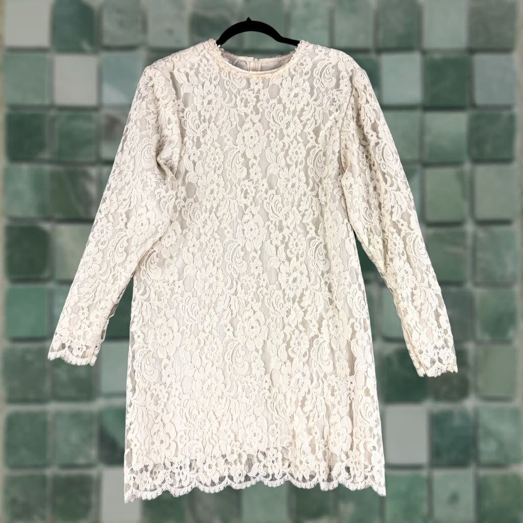 Jessica McClintock VINTAGE Jessica McClintock Lace Dress Womens 10 Long Sleeve Ivory Floral Bride Formal Wedding Dress Size L / US 10 / IT 46 - 1 Thumbnail