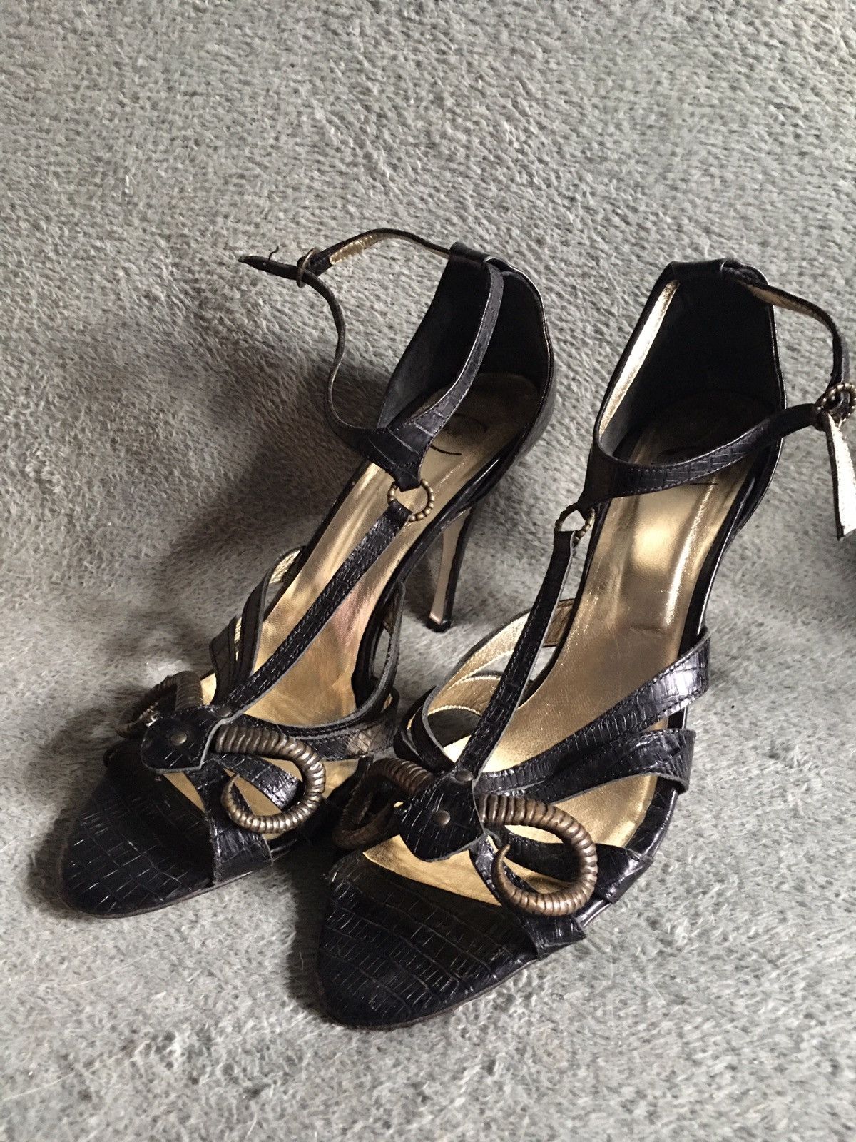 Just Cavalli Roberto Cavalli Just Cavalli Embossed Leather T strap Horn Detail Heels EU41 Grailed