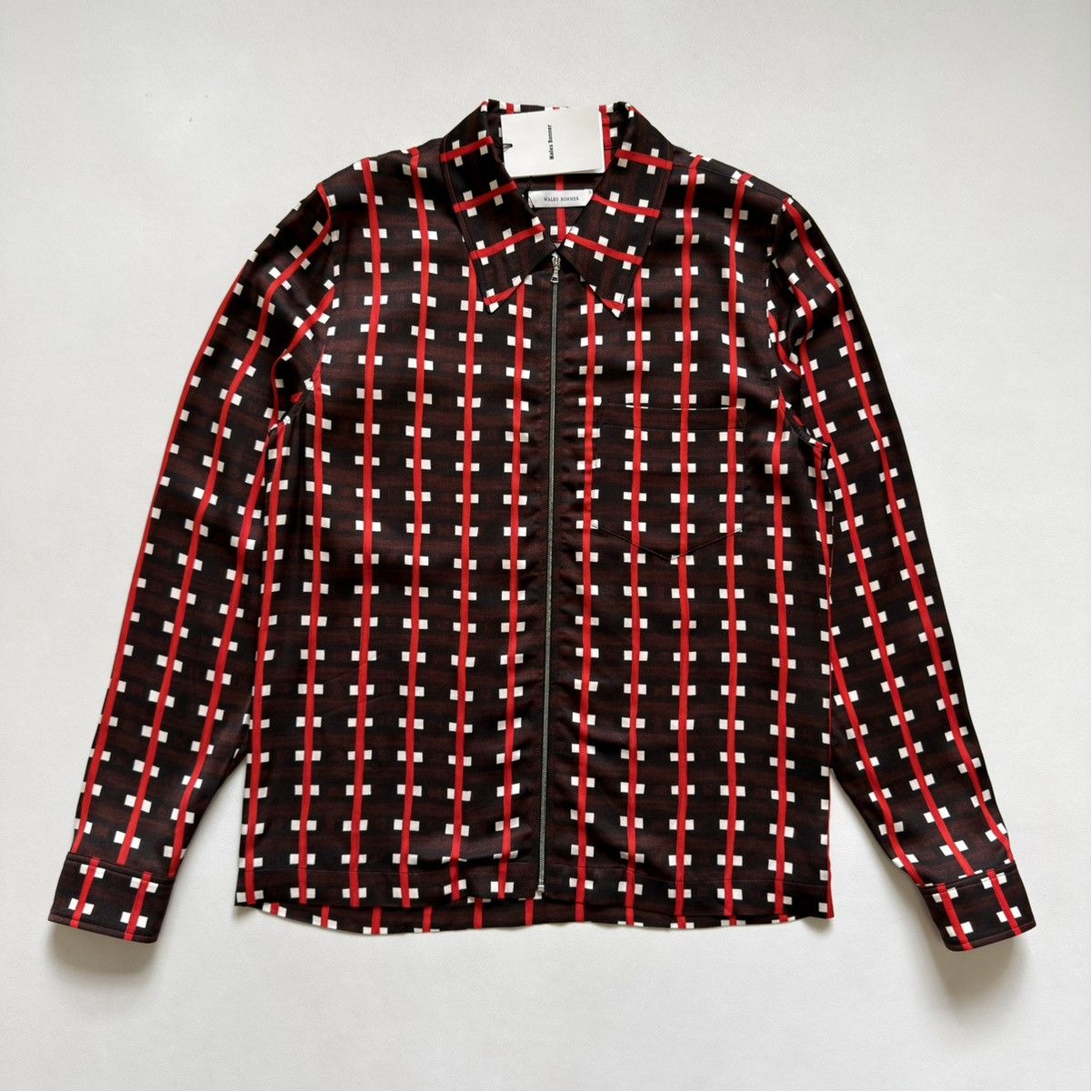 Wales Bonner ‘Relief’ Brown + Red Patterned Zip Shirt Size US M / EU 48-50 / 2 - 2 Thumbnail