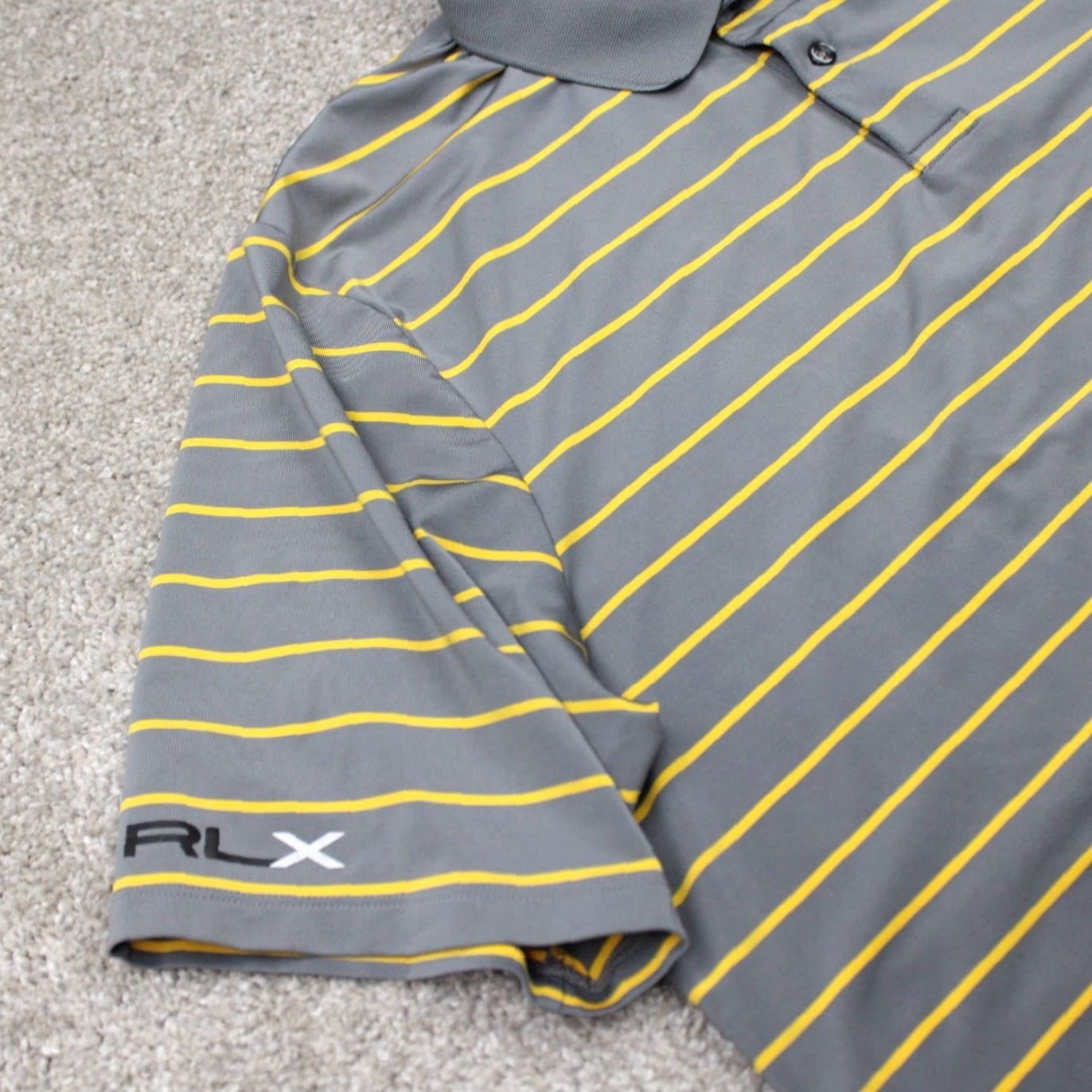 RLX Ralph Lauren RLX Ralph Lauren Polo Shirt Mens Large Gray/Yellow Striped Stretch Short Sleeve Polo Shirt Size US L / EU 52-54 / 3 - 7 Thumbnail