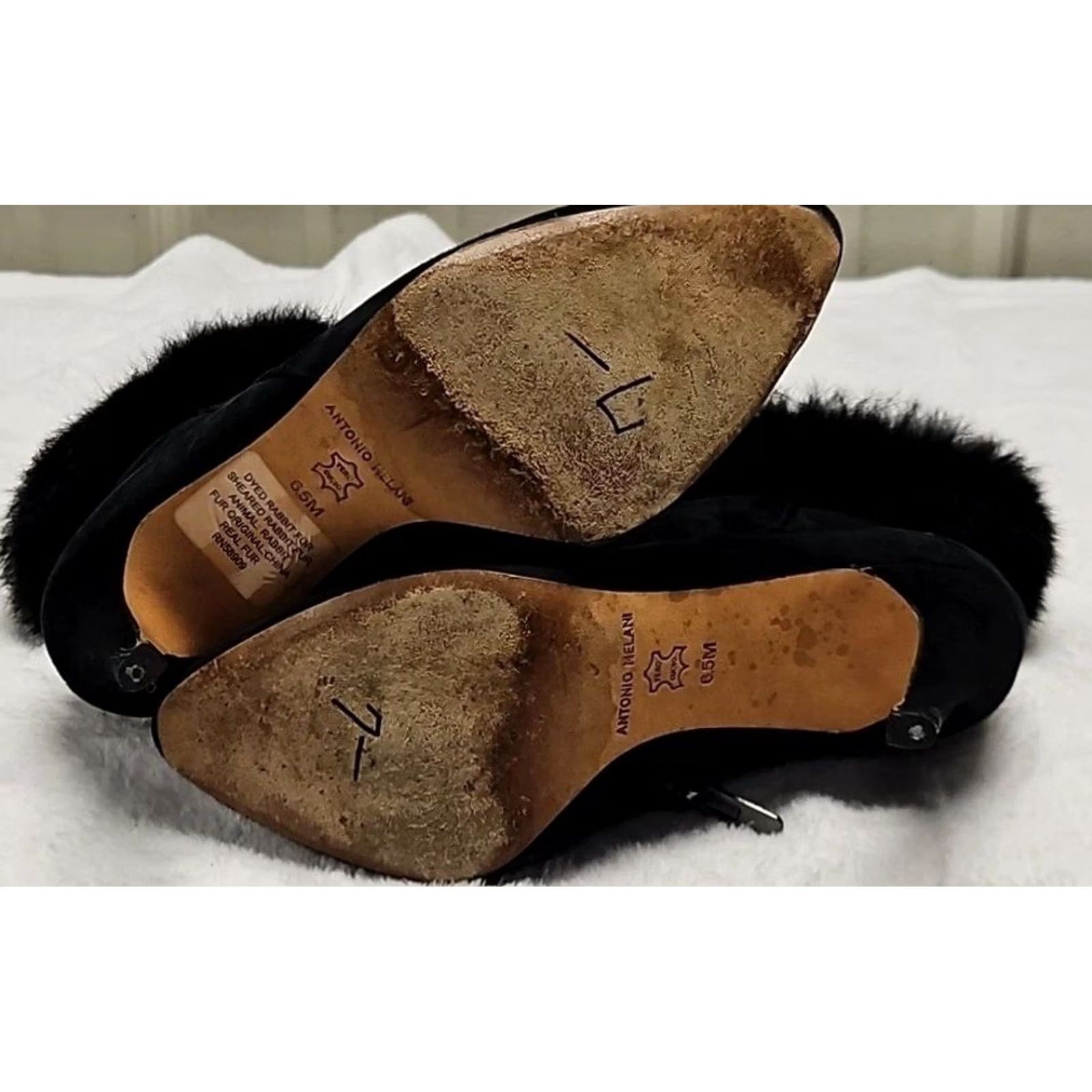 Vintage Antonio Melani Black Suede Leather Fur Trim Stiletto Heel Bootie Women's Shoes Size 6.5 Size US 6 / IT 36 - 5 Thumbnail