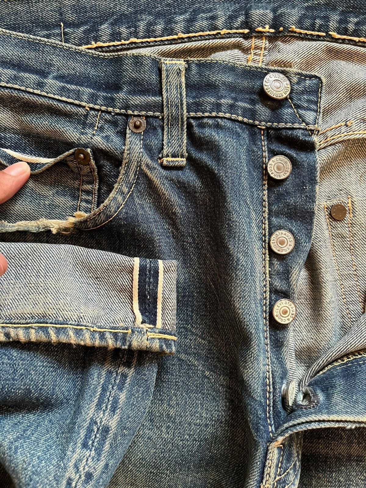 Levi's Vintage 50s Levis 501 Selvedge Big E Loose Jeans Button W Size US 31 - 7 Thumbnail