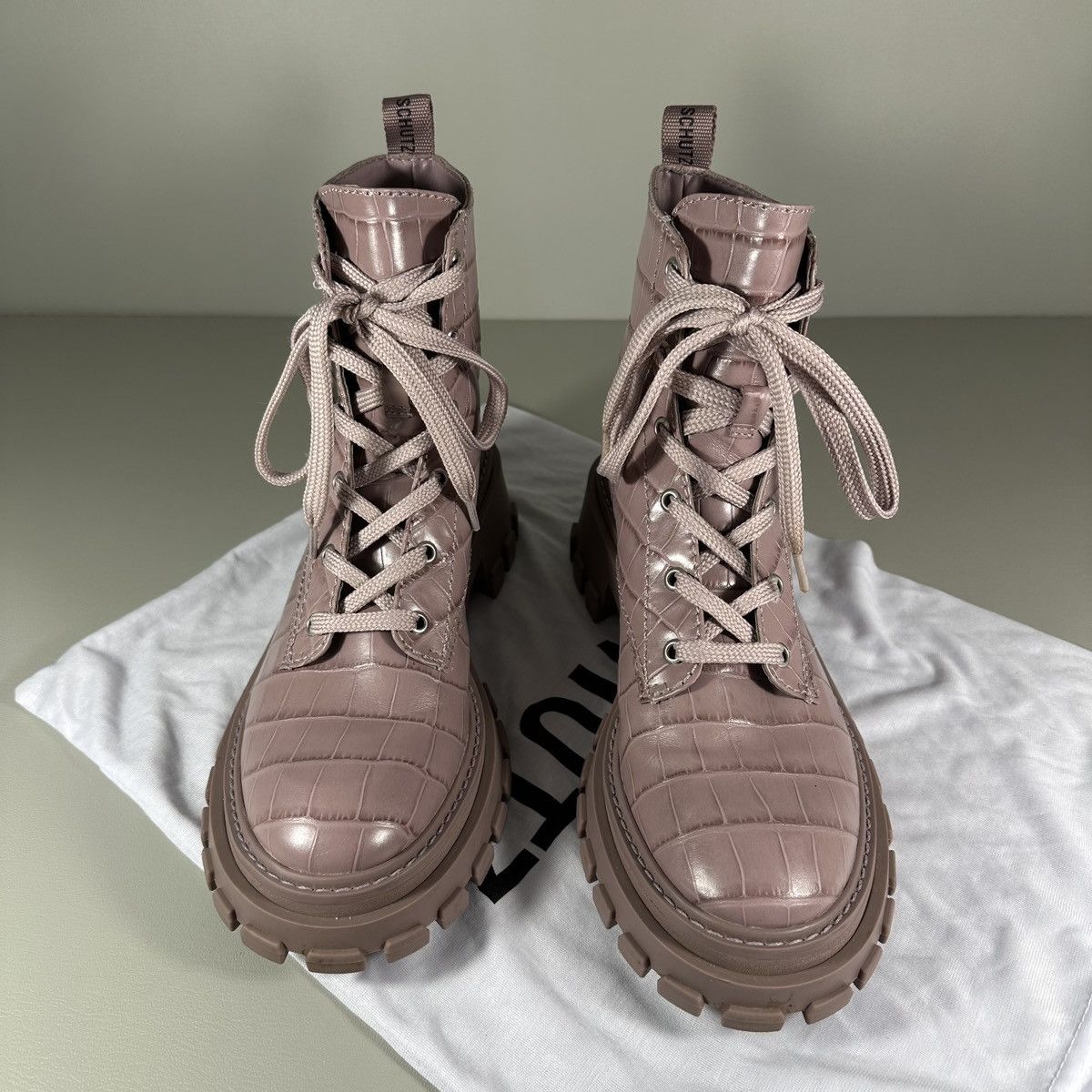 SCHUTZ Schutz Orly Croc Print Lug Sole Lilac Combat Leather Boots Size US 9.5 / IT 39.5 - 4 Thumbnail
