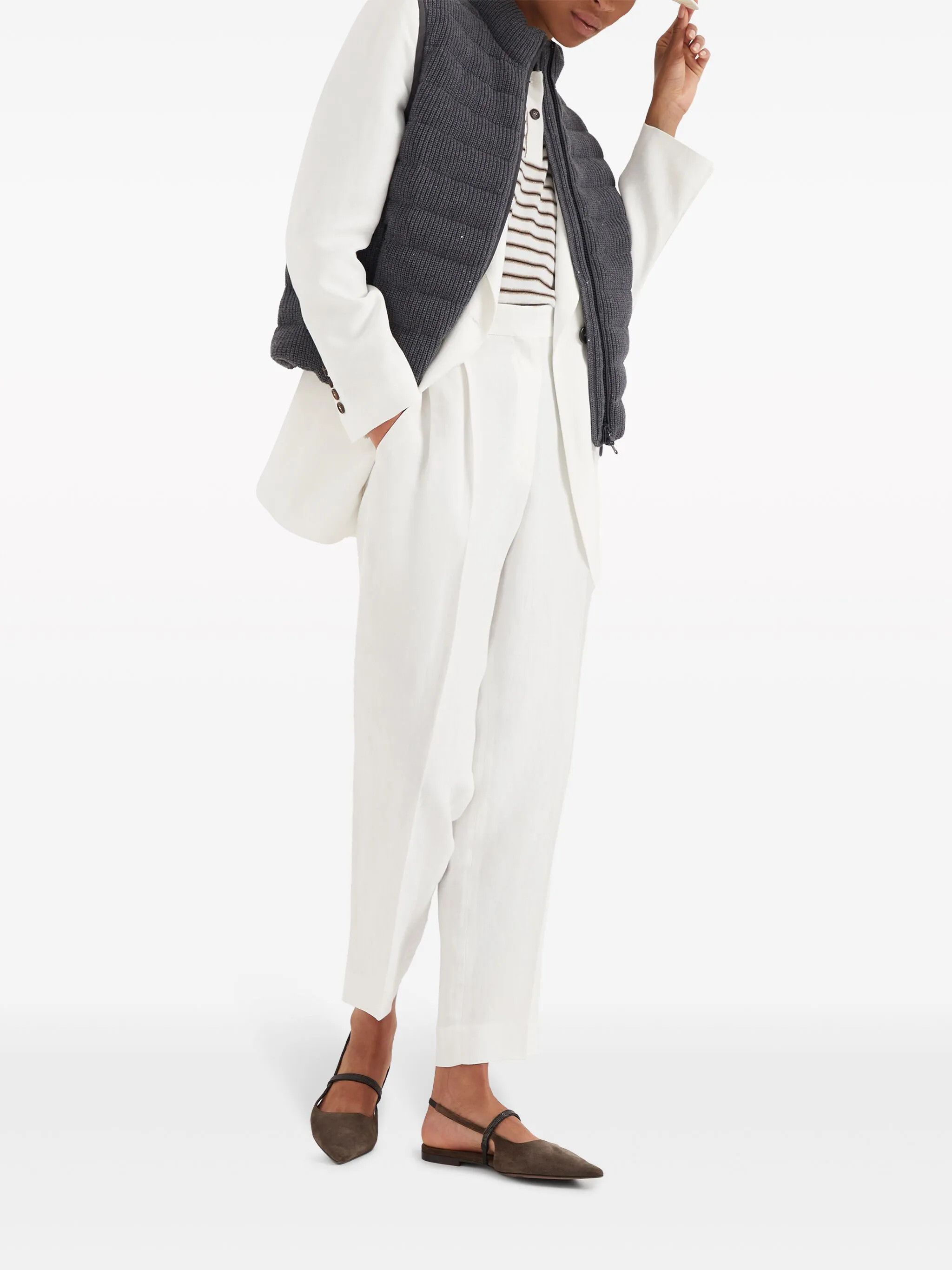 Brunello Cucinelli o1y0725 Blazer in White Size L / US 10 / IT 46 - 6 Thumbnail