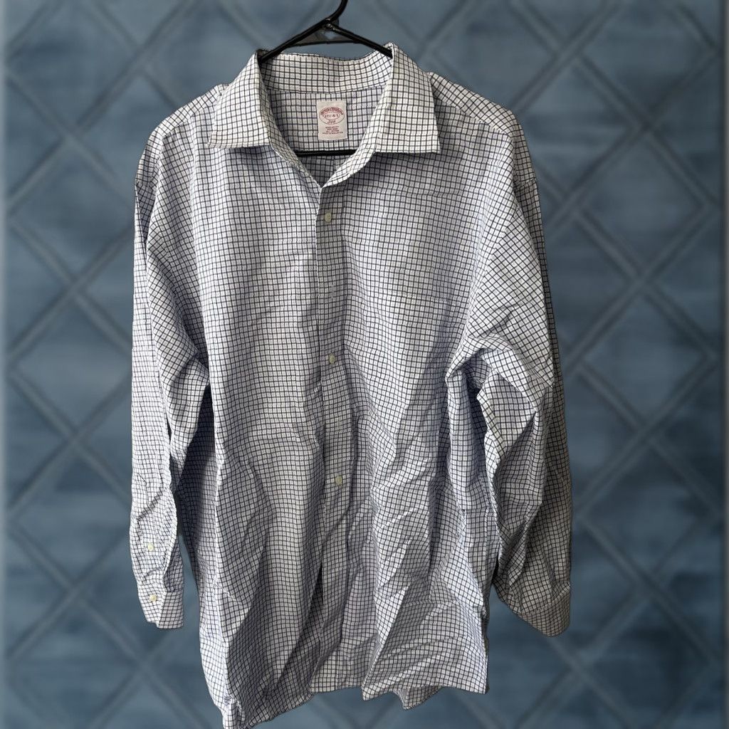 Brooks Brothers VINTAGE Brooks Brothers Dress Shirt Mens Blue White Check Gingham 17.5 Regular Size US XXL / EU 58 / 5 - 1 Thumbnail