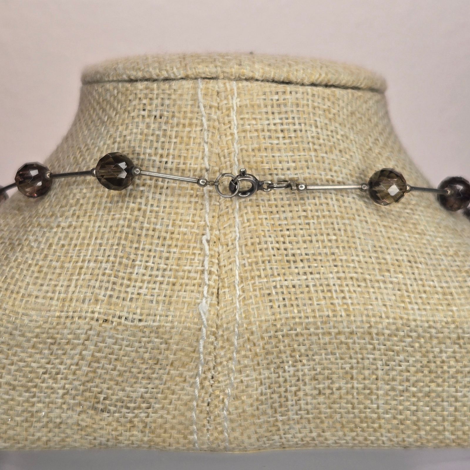 Vintage Vintage Sterling Silver FacetedSmoky Quartz Station Necklace Size ONE SIZE - 5 Thumbnail
