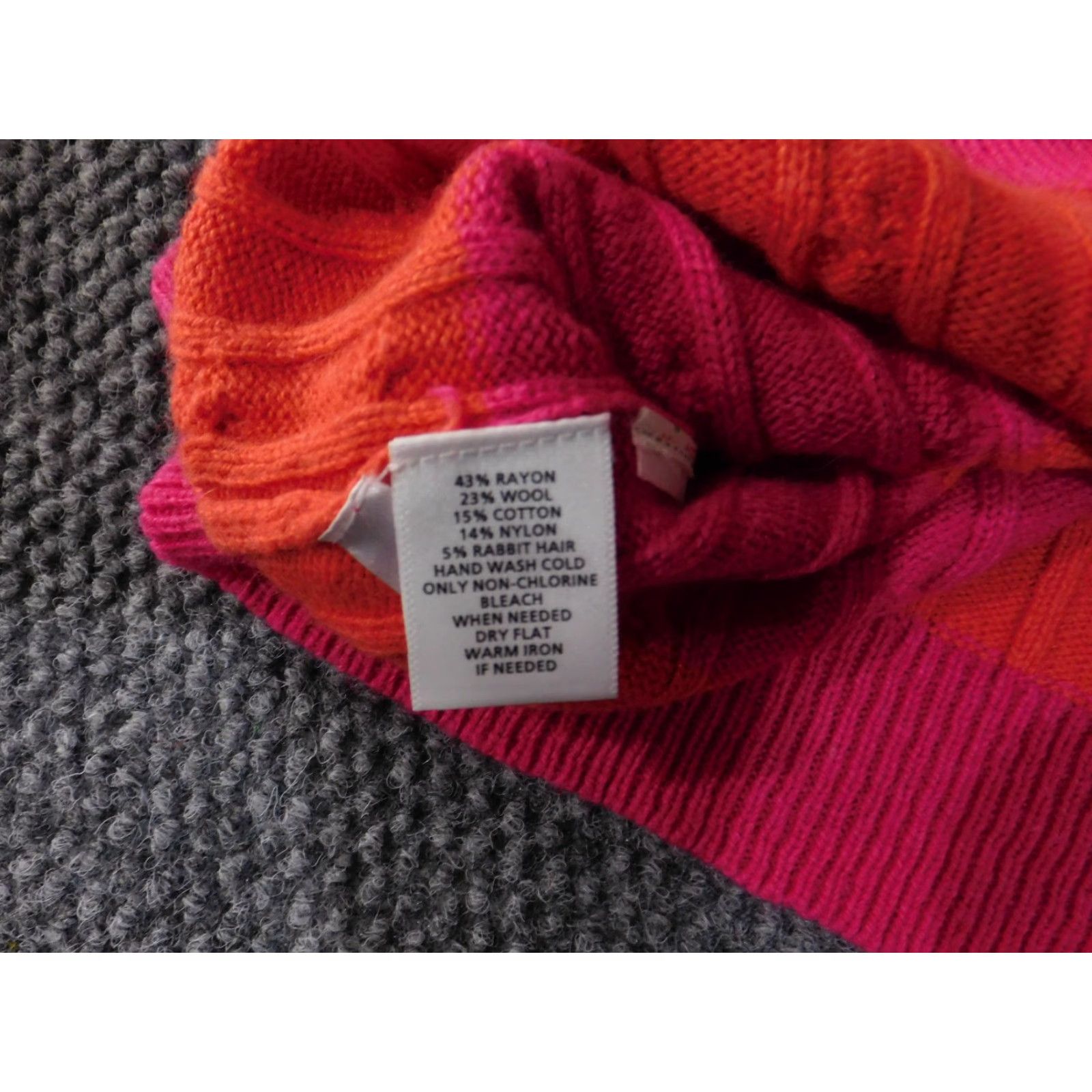 Loft LOFT Sweater Womens Petite Medium Pink Orange Stripe Cable Knit V Neck Pullover Knit Pattern Regular Size M / US 6-8 / IT 42-44 - 7 Thumbnail