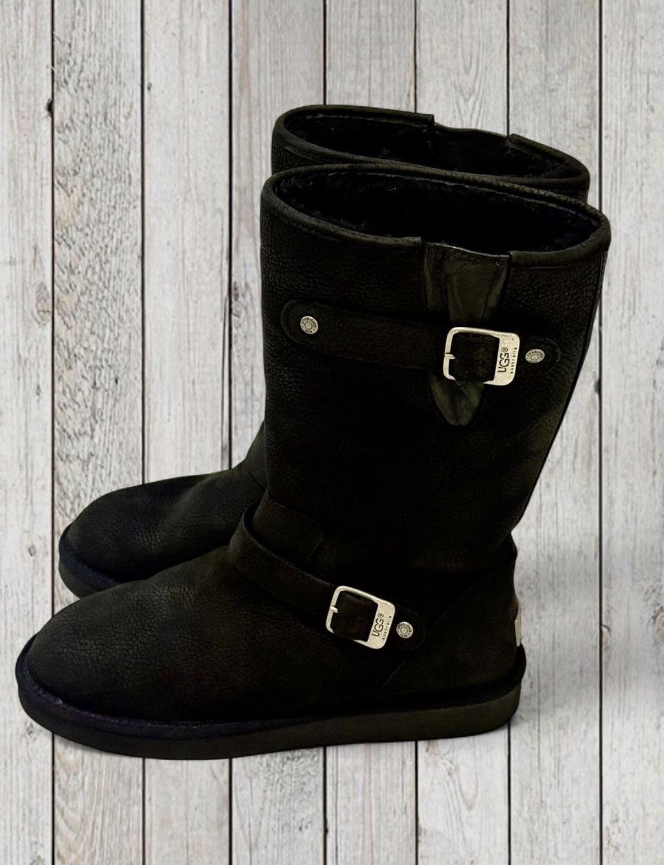 Ugg $240 UGG Sutter Leather Moto Boots - Black | Size: 9 Size US 9 / IT 39 - 6 Thumbnail