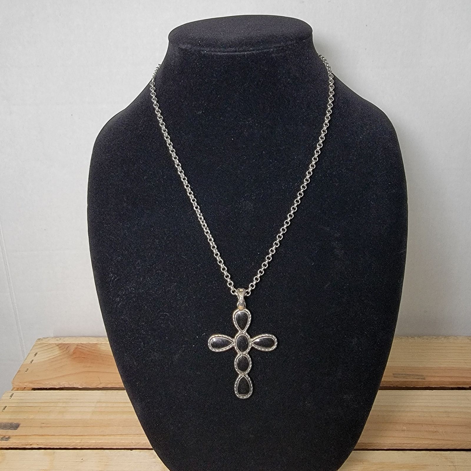 Other Unbranded 2-Sided Turquoise / Black Cross Necklace 10" Chain Size ONE SIZE - 3 Thumbnail