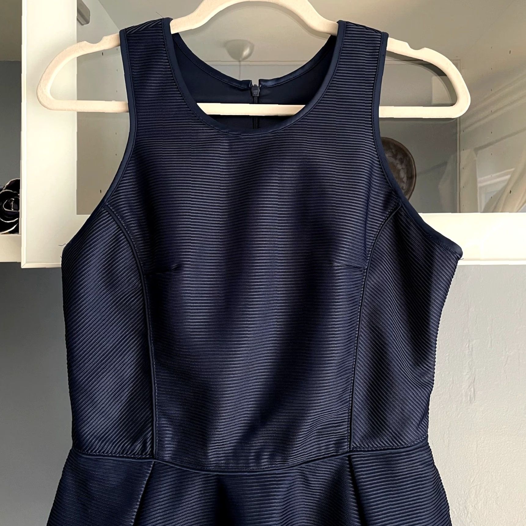 Maje Maje Dress Navy Blue Mini Sleeveless Pockets L Sz L Ribbed Fit & Flare Size L / US 10 / IT 46 - 3 Thumbnail