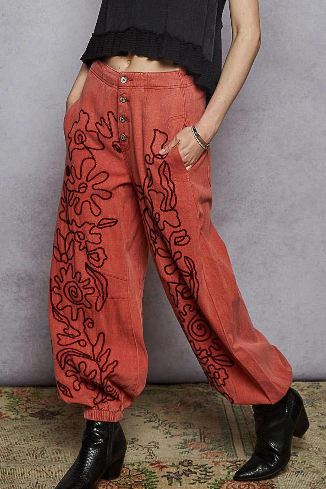 Other Floral Embroidered Pattern Solid Twill Jogger Pants by POL Size 28" / US 6 / IT 42 - 12 Thumbnail