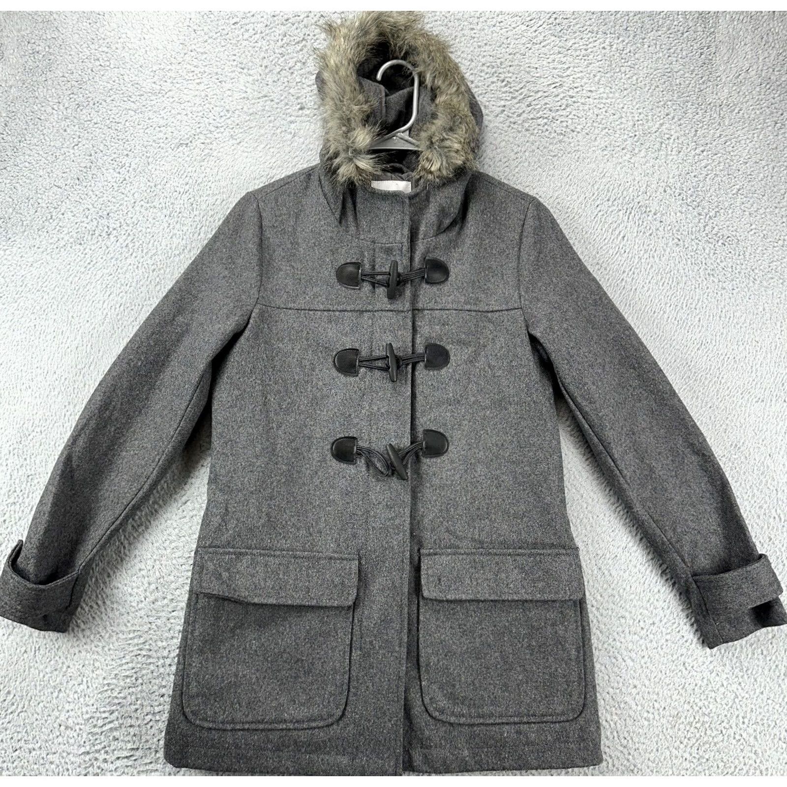 Old Navy Old Navy Jacket Womens XS Grey Wool Blend Toggle Button Faux Fur Hooded Coat NEW Size XS / US 0-2 / IT 36-38 - 3 Thumbnail