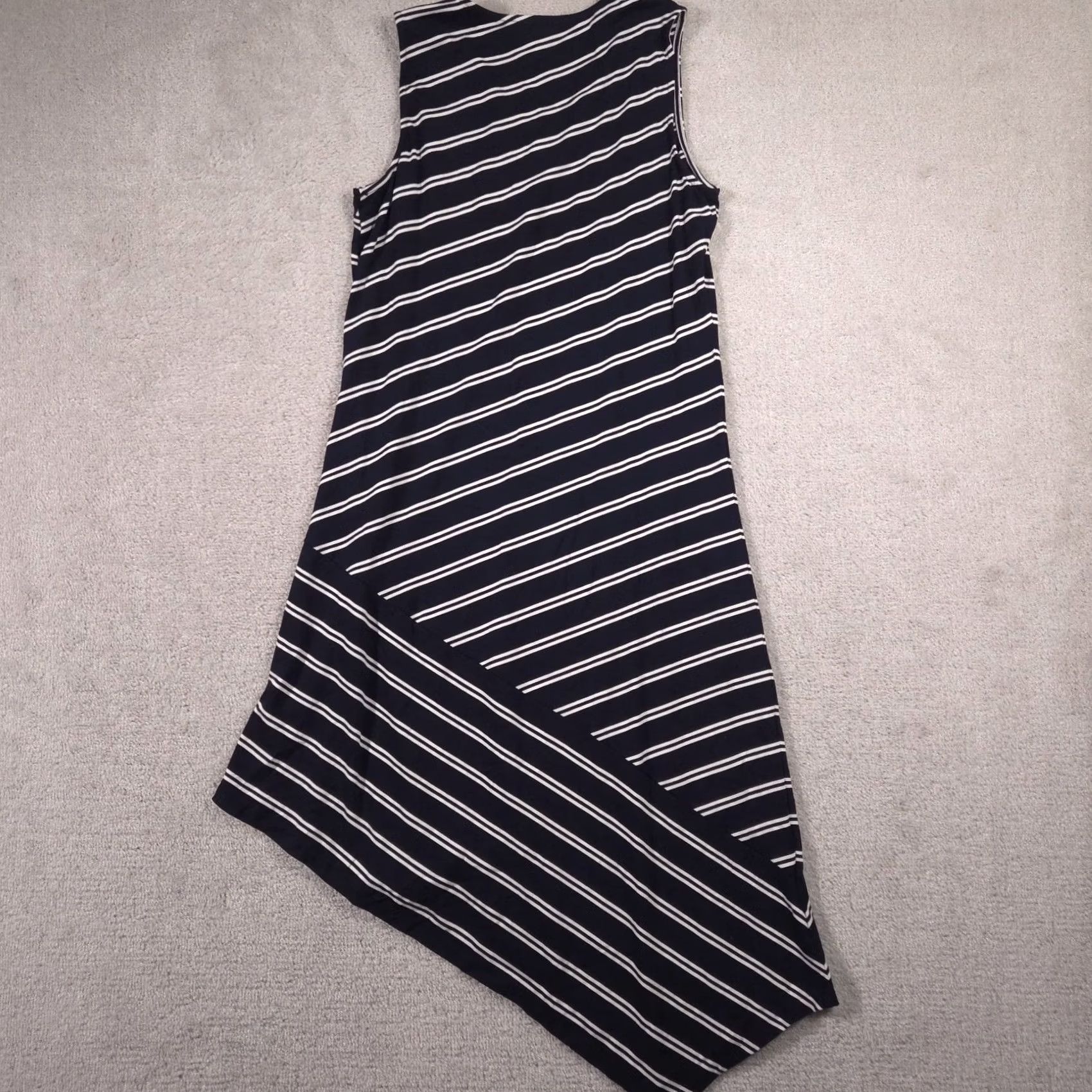 Vintage Chico's Maxi Dress Women's 1 Blue Stripe Asymmetrical Hem Sleeveless Pullover Size XS / US 0-2 / IT 36-38 - 7 Thumbnail