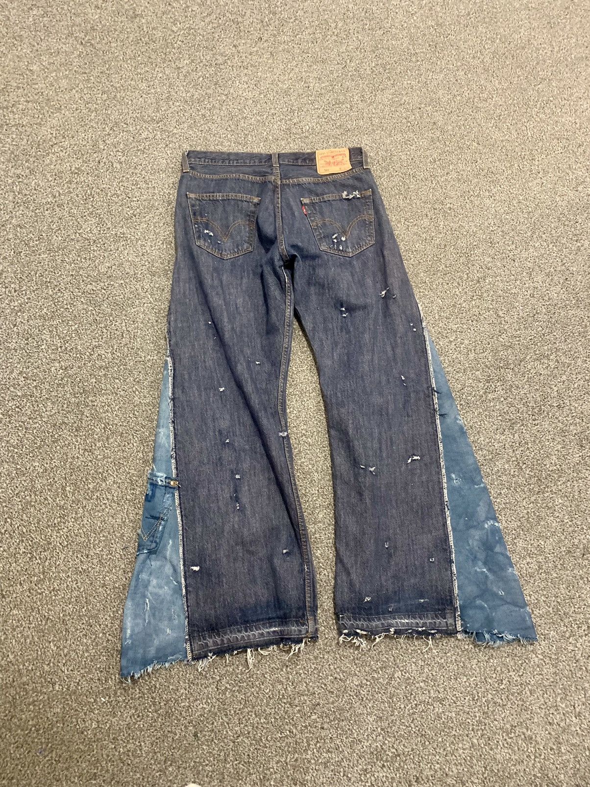 Japanese Brand Wide Patchwork Distressed Flared Denim Y2K Opium Pants Size US 33 - 3 Thumbnail