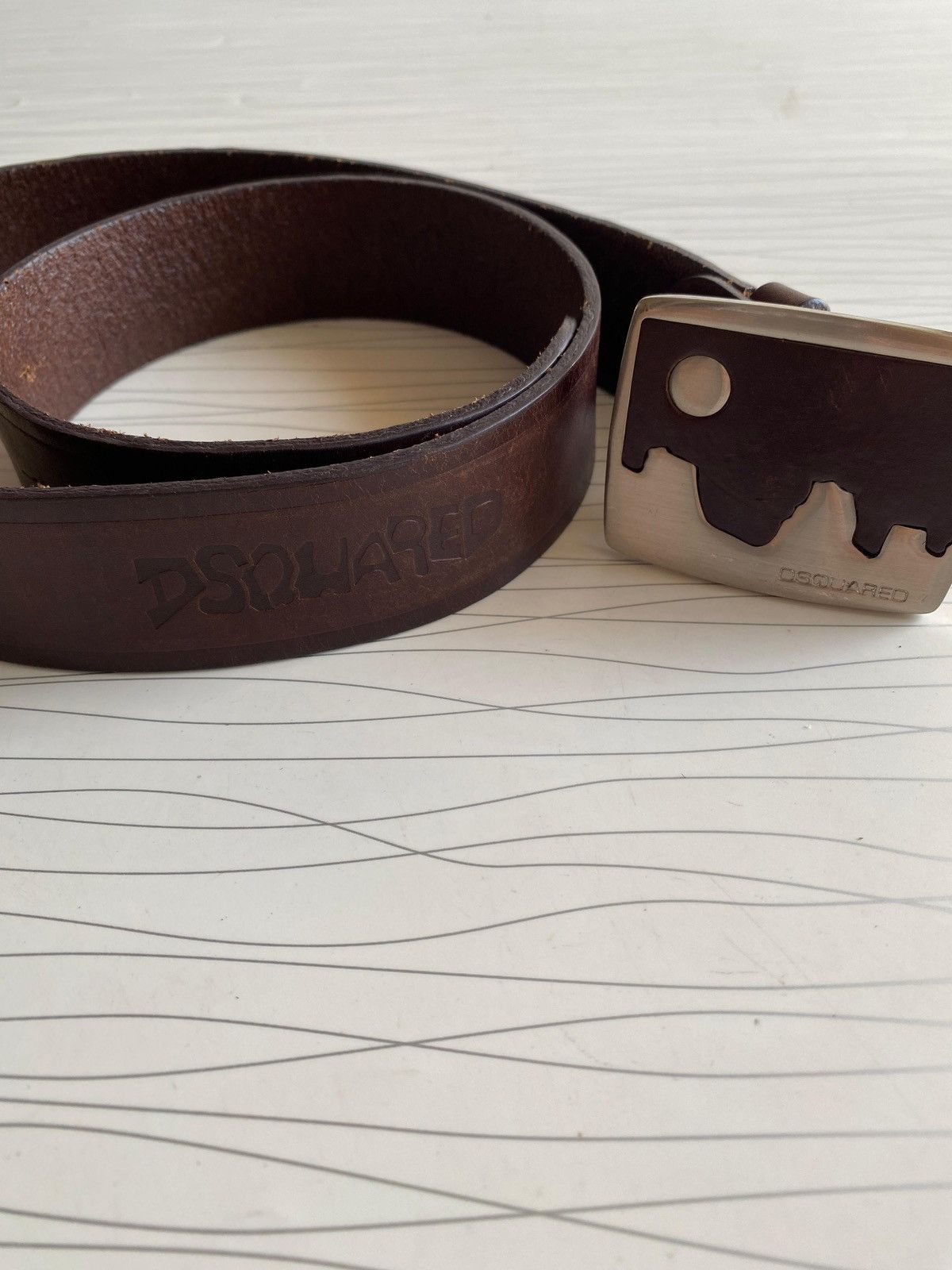 Japanese Brand Dsquared2 Vintage Western Mountain Buckle Leather Belt Brown Size 34 - 4 Thumbnail