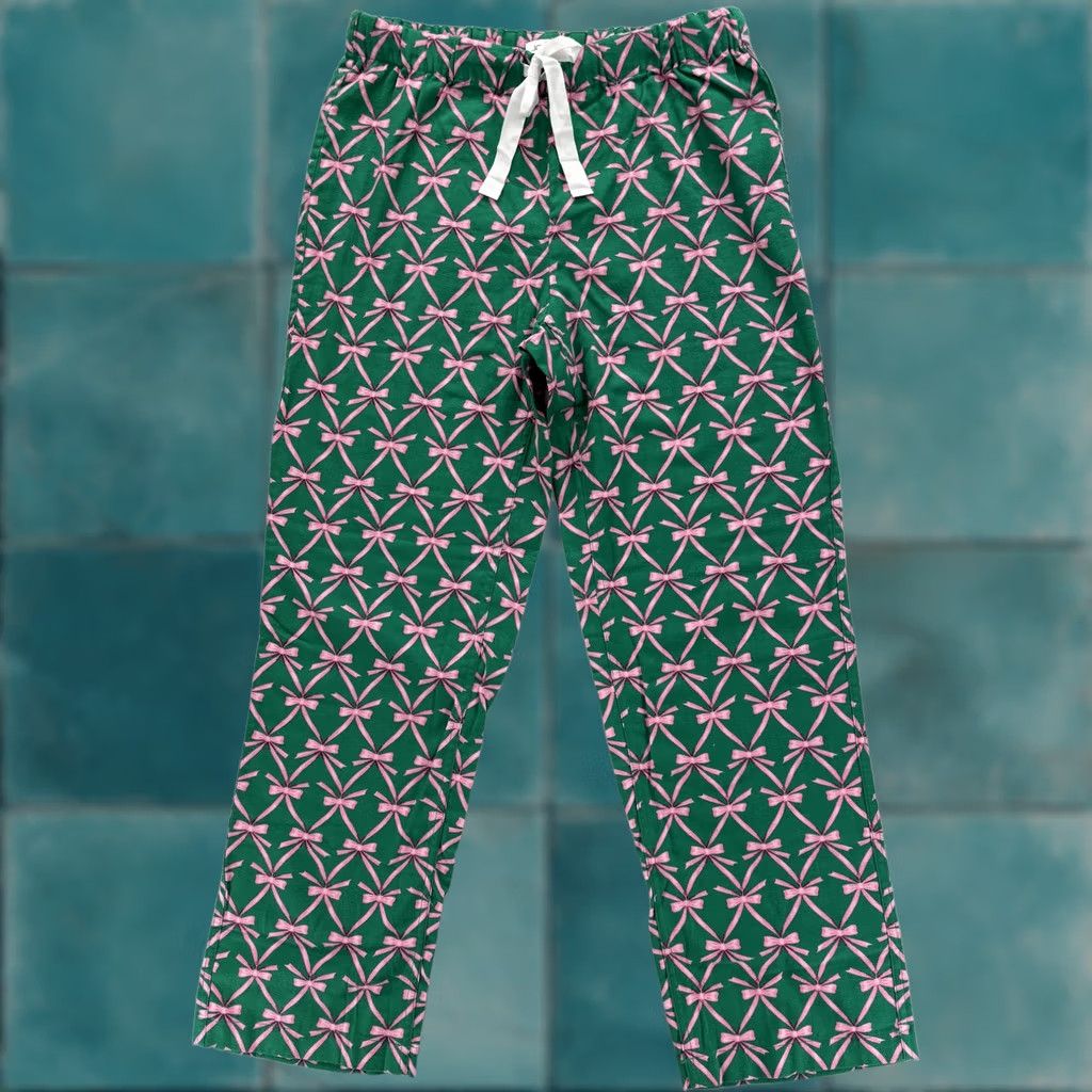 J.Crew J.CREW Flannel Pajama Pants Womens S Green Pink Bow Print Drawstring Lounge Size 28" / US 6 / IT 42 - 1 Thumbnail