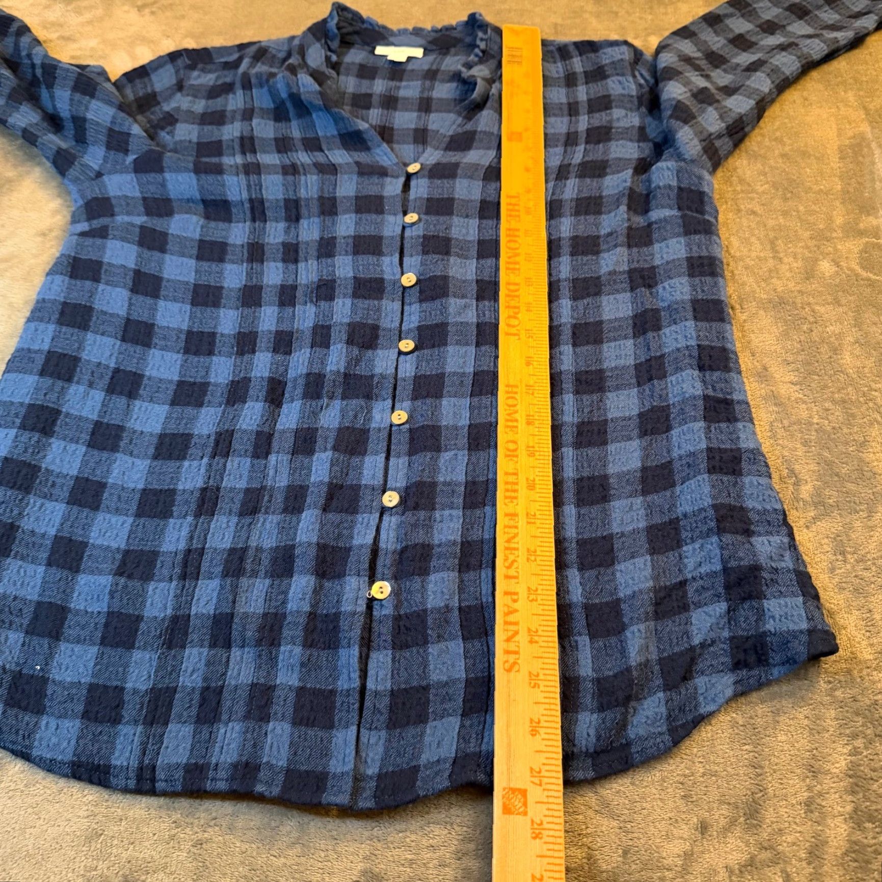J. Jill J Jill Blue Plaid Gingham Crinkle Gauze Button Up Long Sleeve Top Womens Large Size L / US 10 / IT 46 - 6 Thumbnail