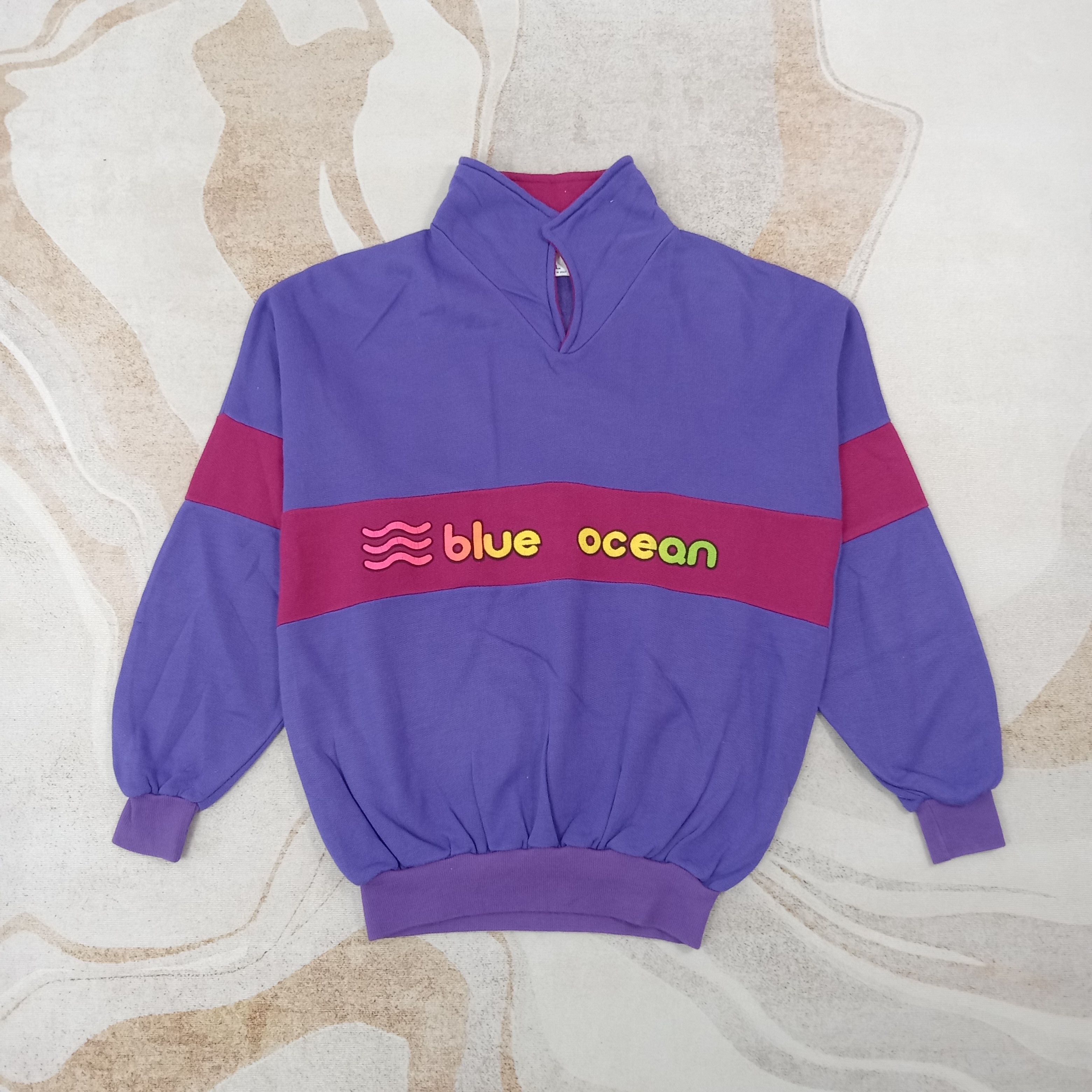 Vintage 90's Blue Ocean Collared Sweatshirt Size US L / EU 52-54 / 3 - 1 Thumbnail