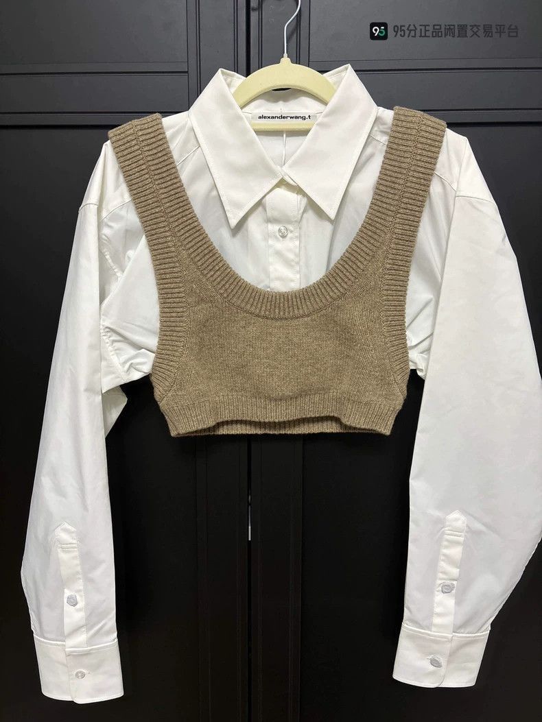 Alexander Wang Alexander Wang Knit Shirt Layered Top- Size XS / US 0-2 / IT 36-38 - 1 Thumbnail