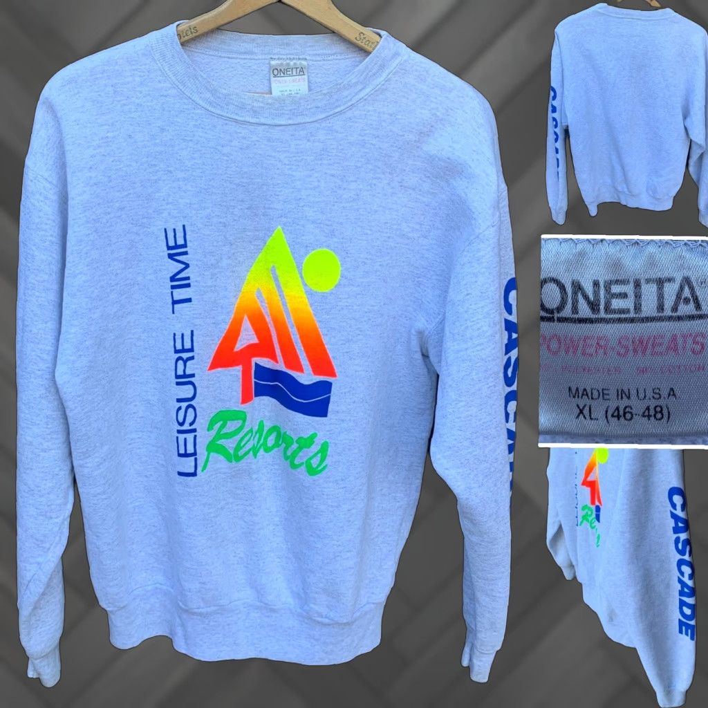 Vintage VINTAGE Leisure Time Resorts Cascade neon graphics sweatshirt Oneita Power Sweats XL Gray Men Pullover Crew Neck 80s 90s Neon Graphics Size US XL / EU 56 / 4 - 1 Thumbnail