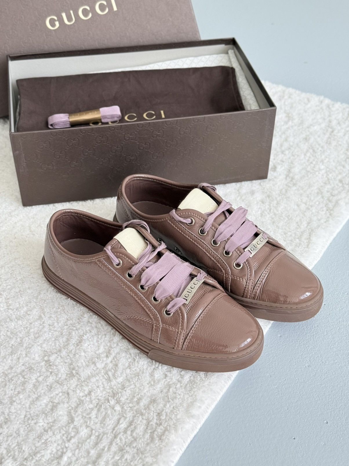 Gucci Gucci Patent Leather Low Top Sneakers Pink GG Lace Up Shoes Size US 7 / IT 37 - 1 Thumbnail