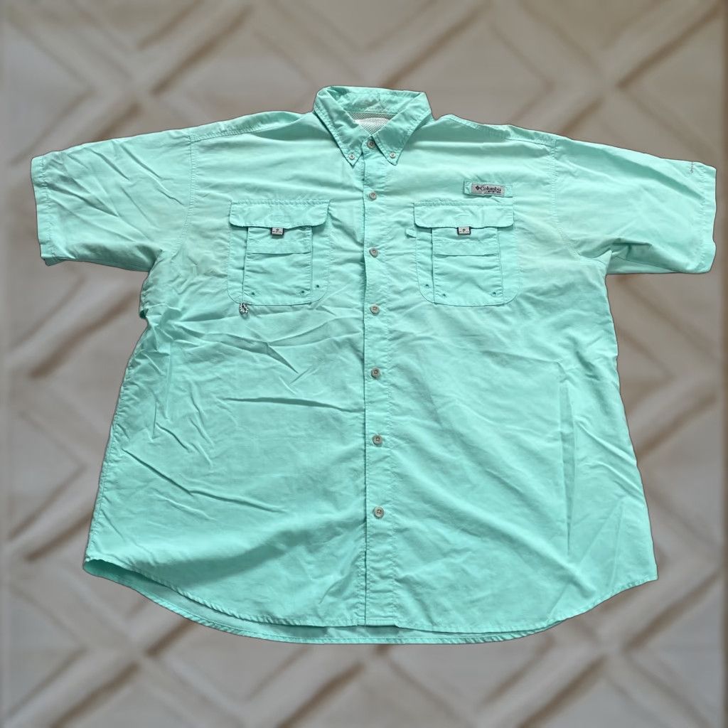 Vintage VINTAGE? No — Actually: Columbia PFG Omni-Shade Button-Up Shirt Mens 2XL Green Short Sleeve Casual Outdoor Size US XXL / EU 58 / 5 - 1 Thumbnail