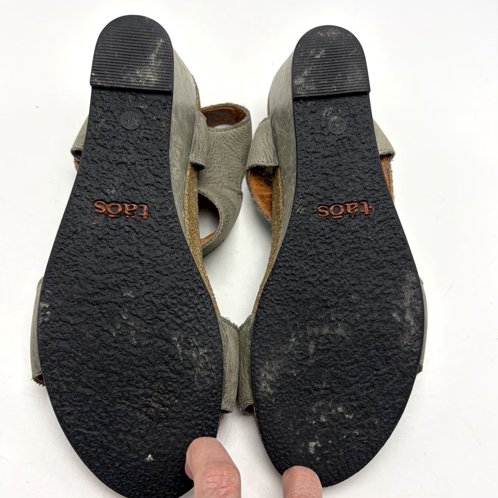 Taos Taos Wedge Sandals Women 7 Gray Leather Hook Loop Straps Open Toe Size US 7 / IT 37 - 8 Thumbnail