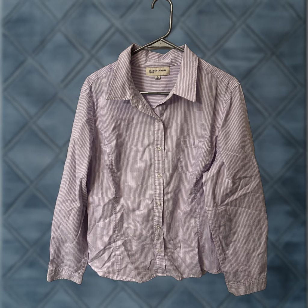 Jones New York JONES NEW YORK Shirt Women's XL Purple Striped Button Up Signature Size XL / US 12-14 / IT 48-50 - 1 Thumbnail