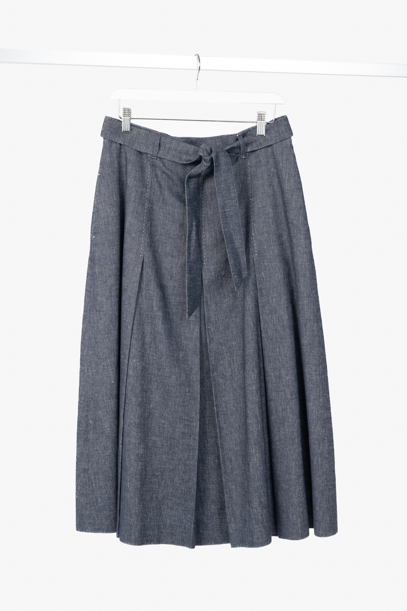 Max Mara Max Mara Studio Linen/Cotton Denim Belted Pleated Midi Skirt Size 31" - 1 Thumbnail