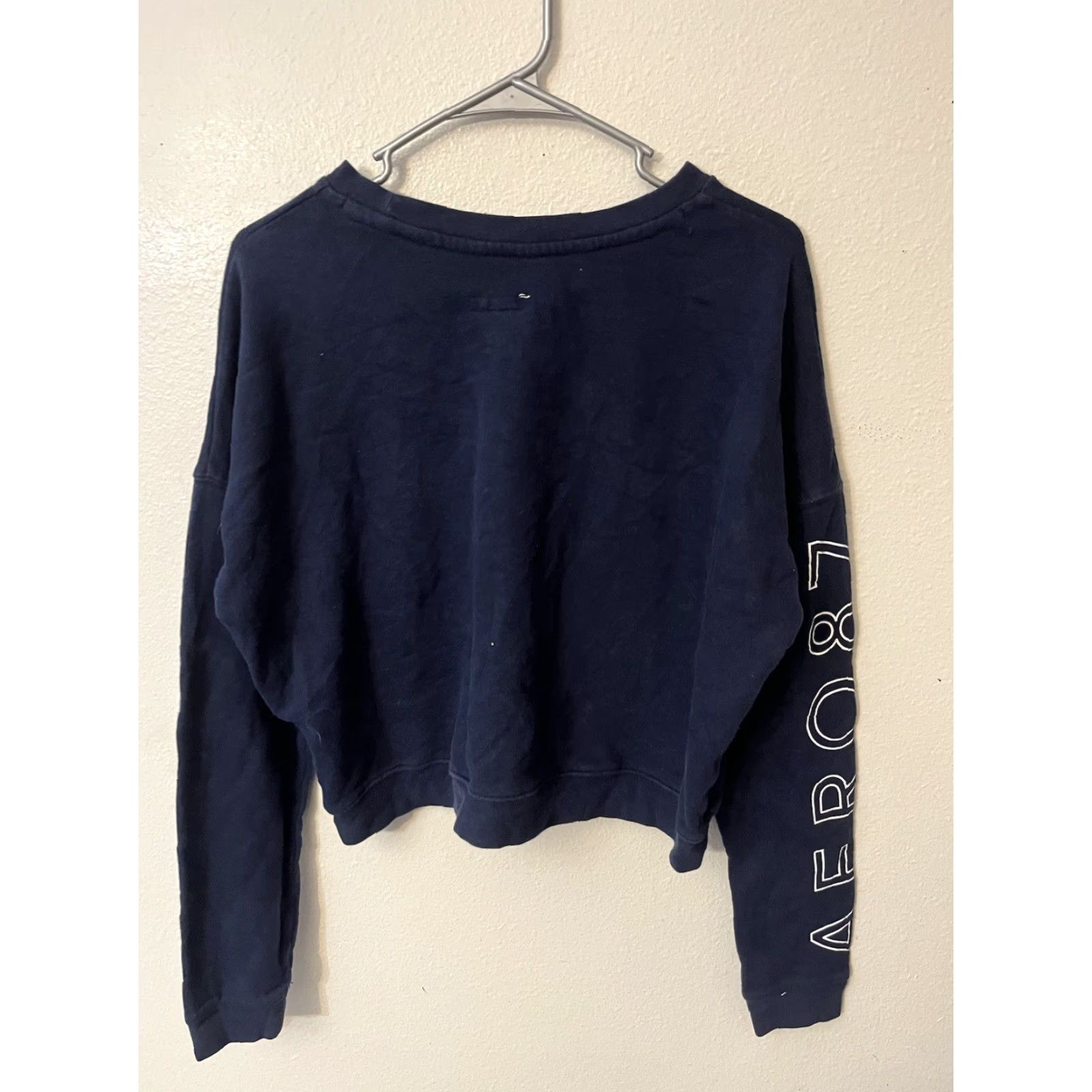 Vintage Aeropostale AERO Sweatshirt Womens Sz Medium Blue Crop Top Crew Neck BIG LOGO Size M / US 6-8 / IT 42-44 - 2 Thumbnail