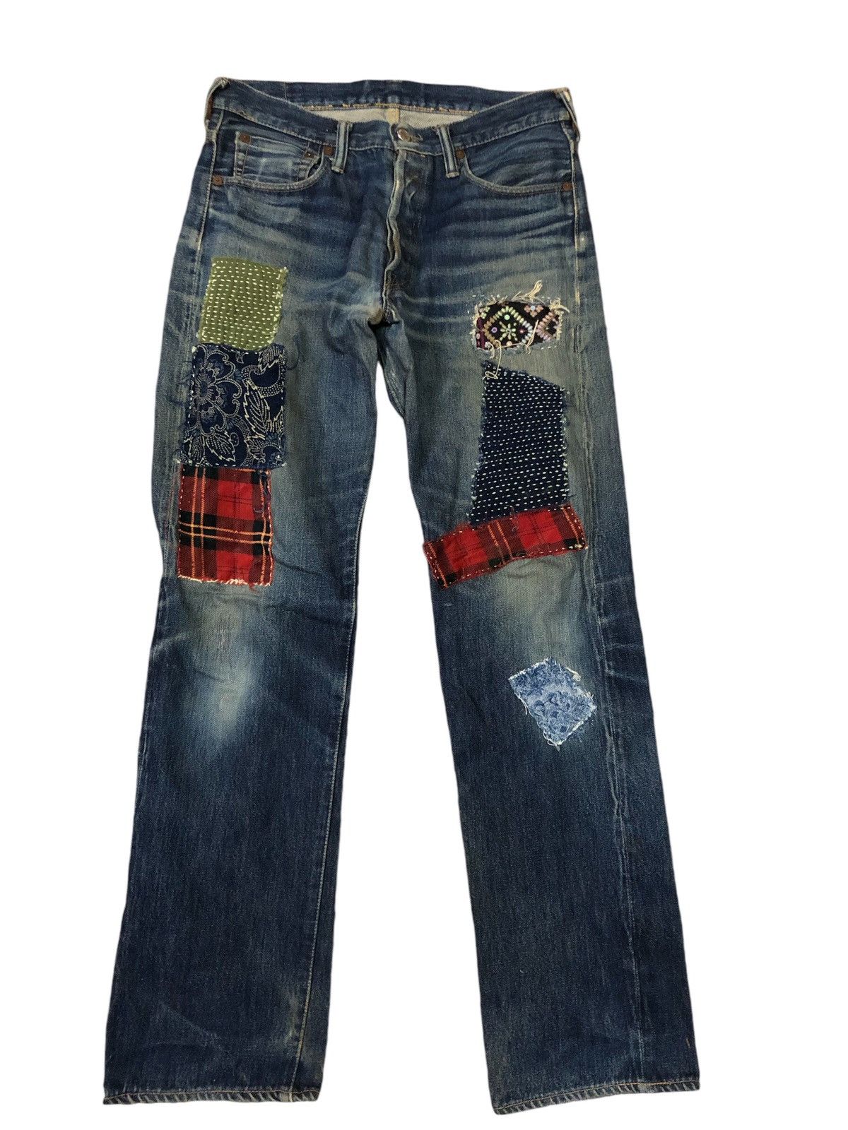 Japanese Brand DeluxeWare Seldvedge PatchWork Sashiko Denim Pants Size US 30 / EU 46 - 1 Thumbnail