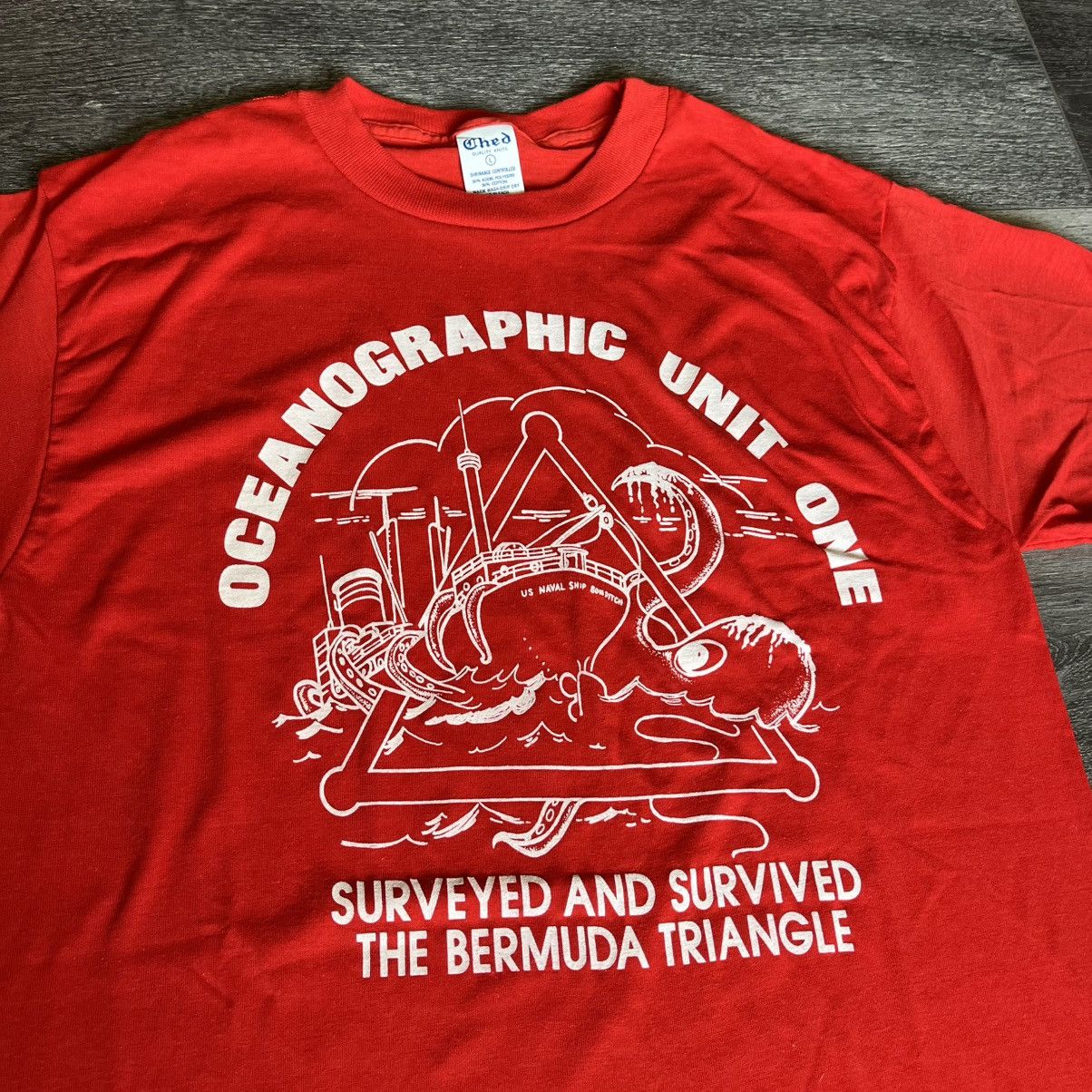 Vintage Vintage 1980s Bermuda Triangle Surveyed and Survived T Shirt Size US M / EU 48-50 / 2 - 2 Thumbnail