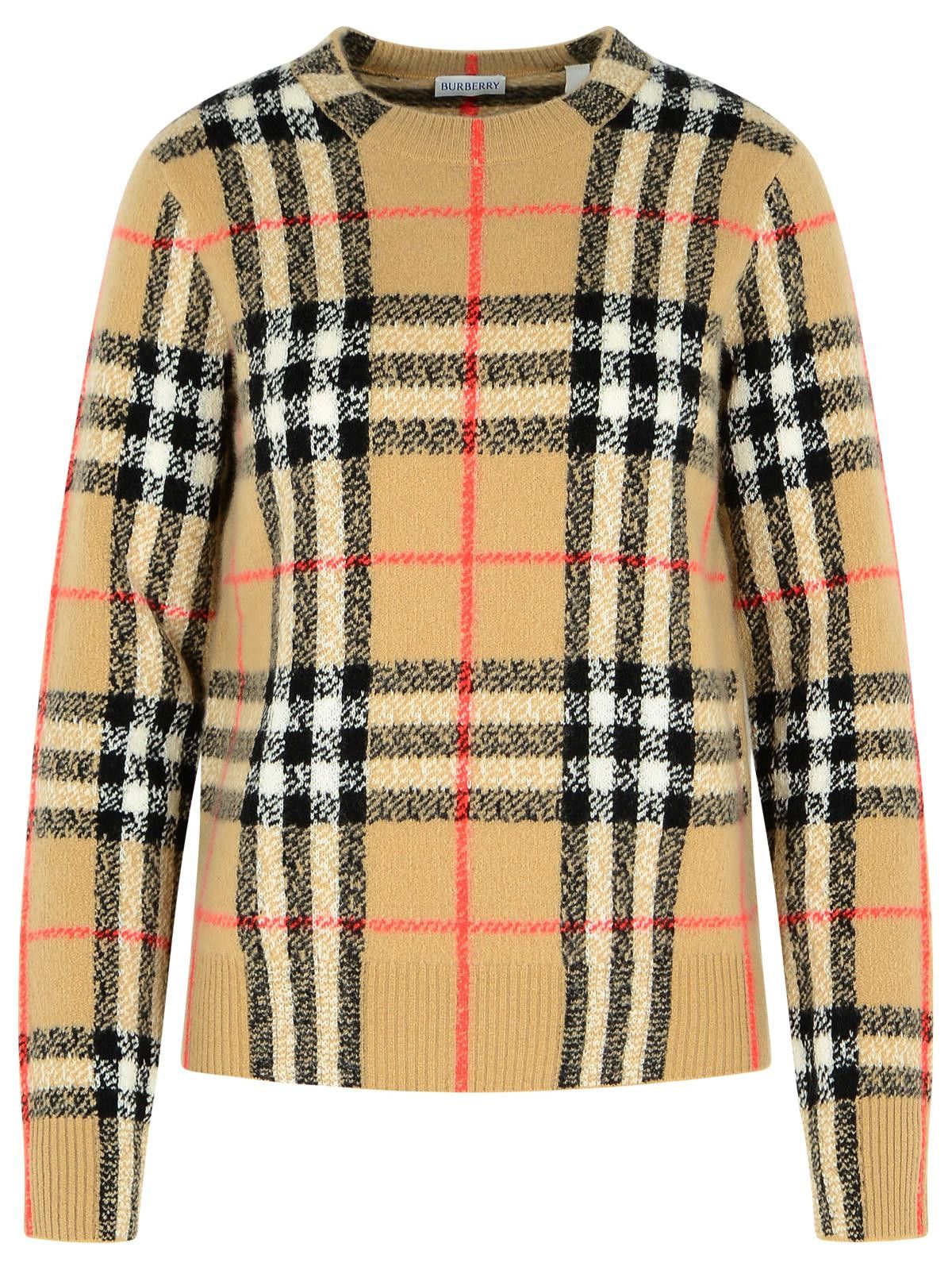 Burberry BURBERRY 'Constance Check' Beige Cashmere And Wool Sweater Size S / US 4 / IT 40 - 1 Thumbnail