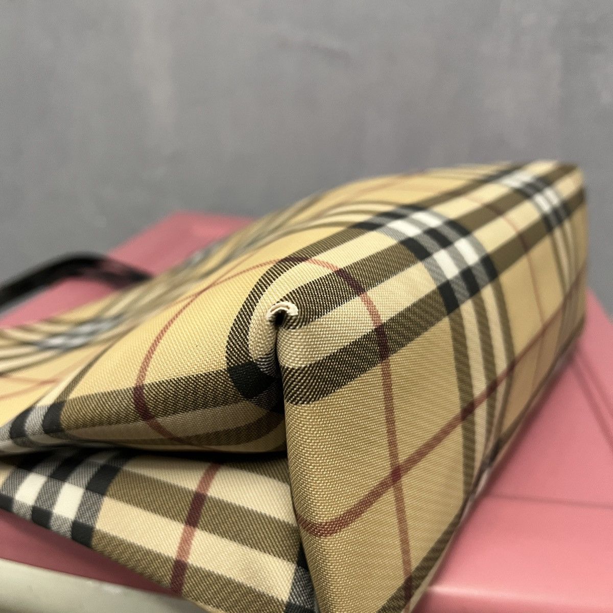 Burberry London Beige Nova Check Tote Double Handles Bag