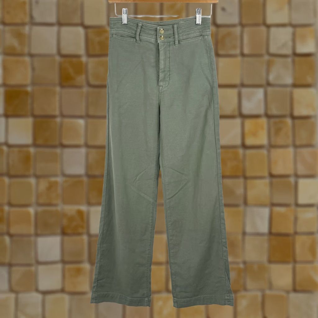 Faherty Faherty Womens Pants 25 High Rise Wide Leg Green Cotton Blend Terry 31in Inseam Size 42" / US 20 - 1 Thumbnail