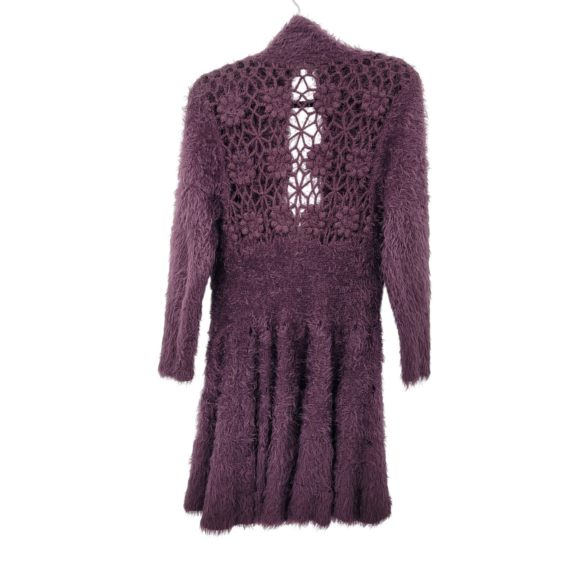 Vintage Eyelash Purple Crochet Tunic Cardigan Coatigan M Chic A-line Size M / US 6-8 / IT 42-44 - 5 Thumbnail