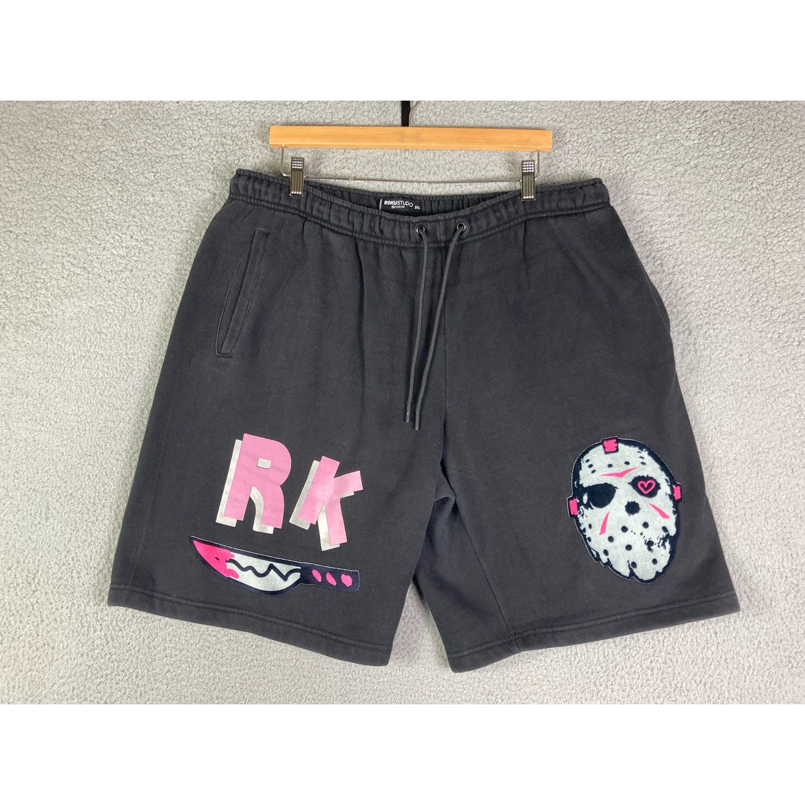 Other Casual Shorts Horror Graphic Black Mens 36 Waist Drawstring Size US 36 / EU 52 - 3 Thumbnail
