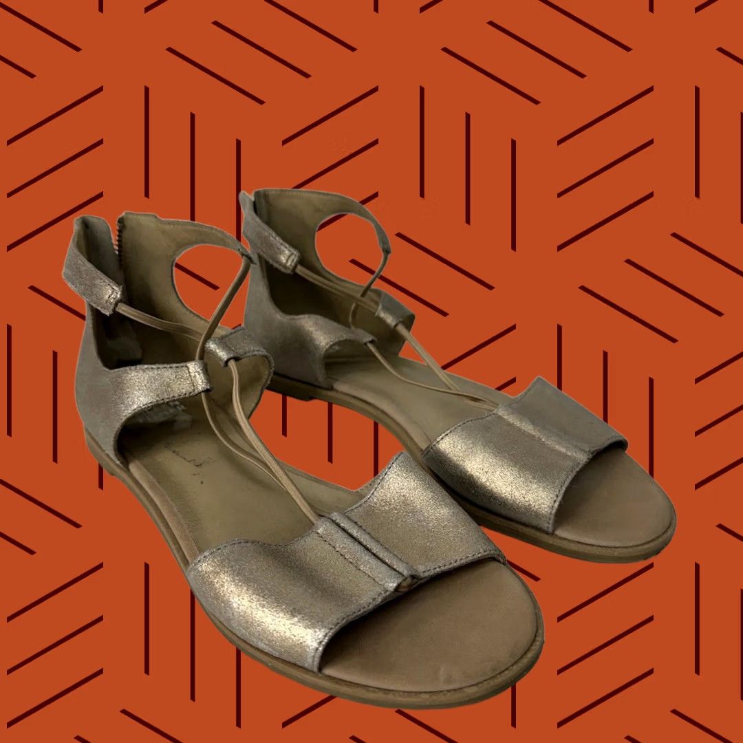 Eileen Fisher EILEEN FISHER Brown Leather Zipper Comfort FLAT SANDALS 9 Womens Size US 9 / IT 39 - 1 Thumbnail