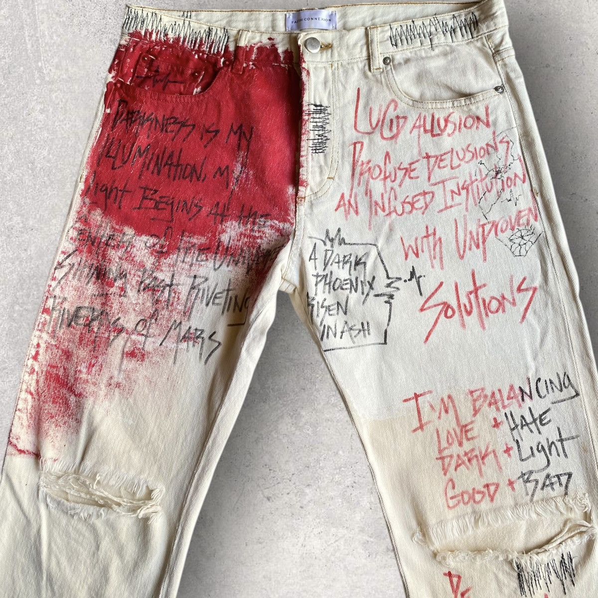 Faith Connexion SS18 Graffiti Distressed Denim Size US 32 / EU 48 - 3 Thumbnail