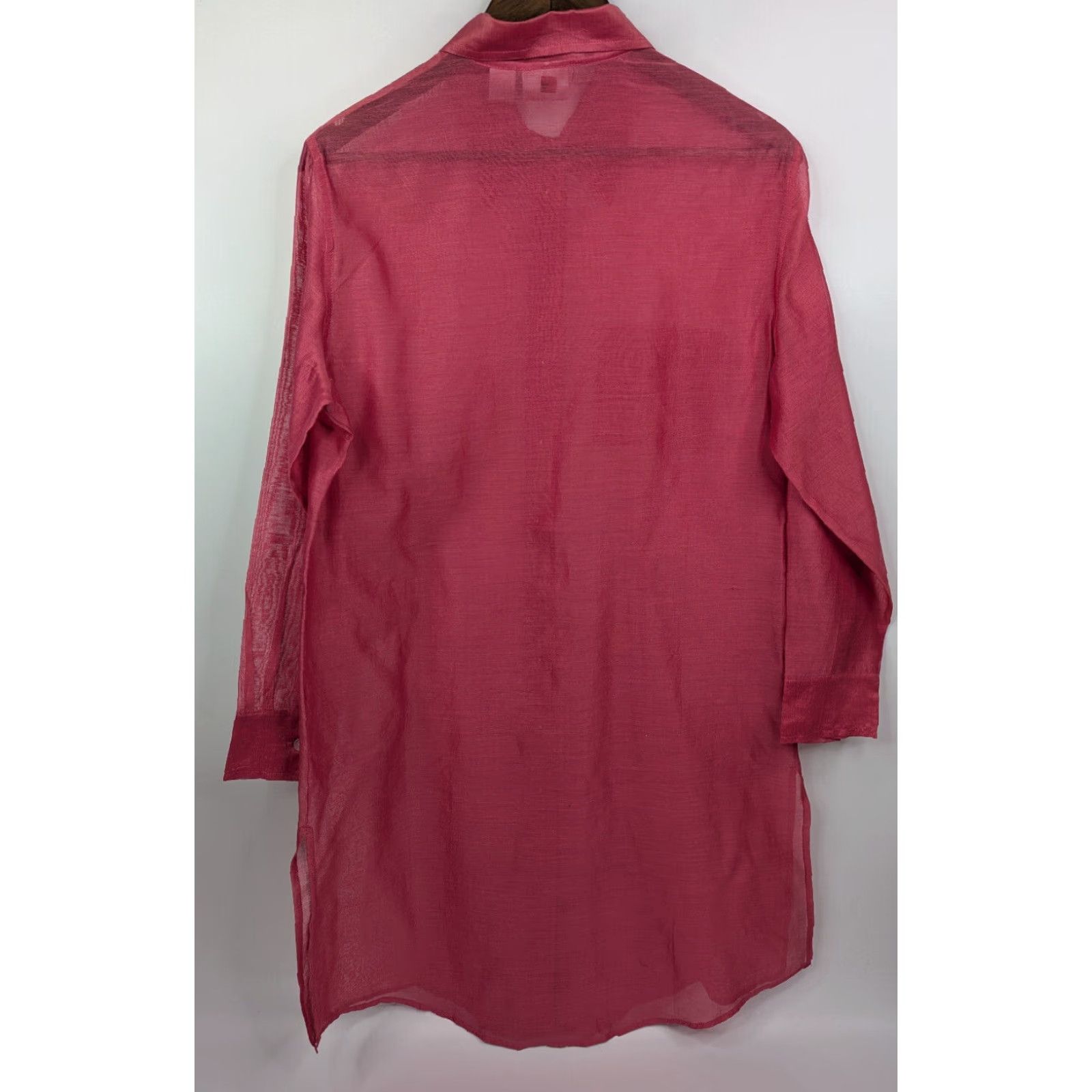Vintage Chico’s Silk Cotton Blend Long Button Dress Shirt Blouse Pink M/8 Womens Blouse Silk Cotton Blend Button-Down Sheer Tunic Casual Party/Cocktail 90s? Size M / US 6-8 / IT 42-44 - 3 Thumbnail